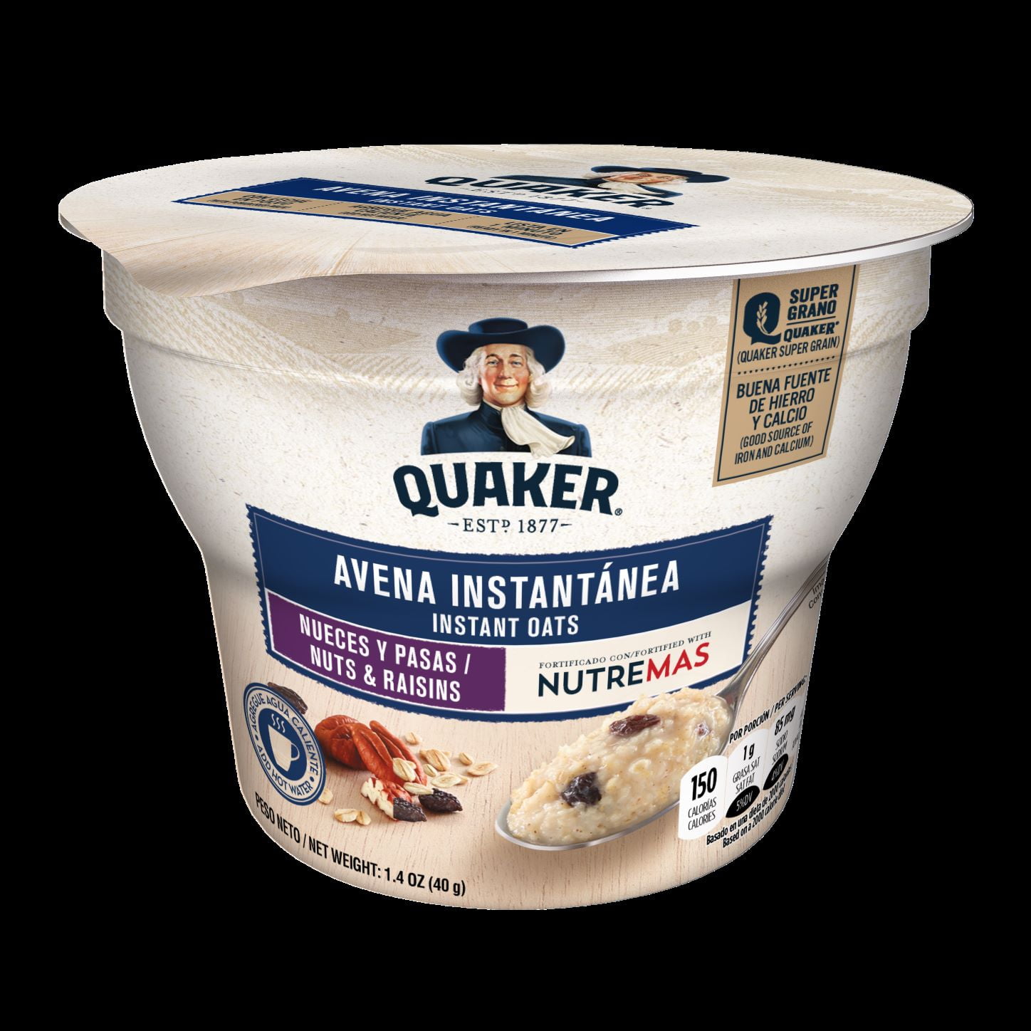 Quaker Instant Oatmeal Cups Nuts & Raisins Individual Cup 1.60oz ...