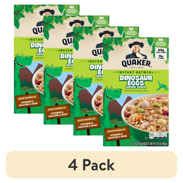 (4 pack) Quaker Instant Oatmeal, Dinosaur Eggs & Brown Sugar, 1.76 oz