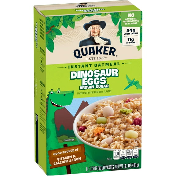 Quaker Instant Oatmeal, Dinosaur Eggs & Brown Sugar, 1.76 oz, 8 Packets