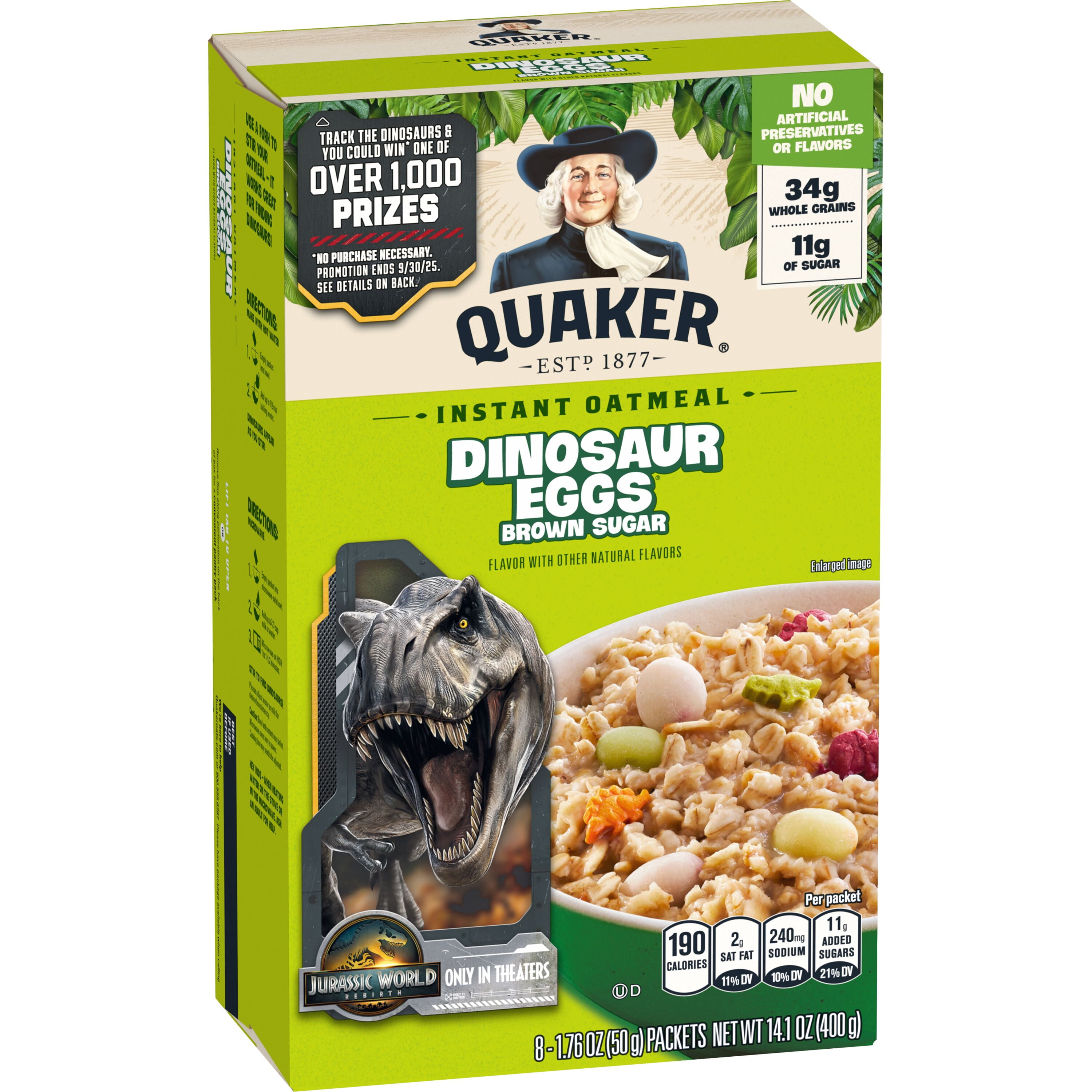 Quaker Instant Oatmeal, Dinosaur Eggs & Brown Sugar, 1.76 oz, 8 Packets