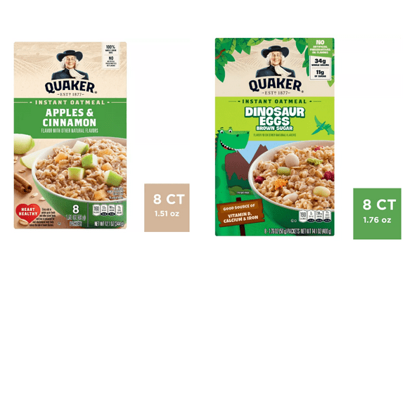 Quaker Instant Oatmeal Apple Cinnamon - 8ct/12.1oz Quaker Instant Oatmeal Dinosaur Eggs Brown Sugar - 8ct