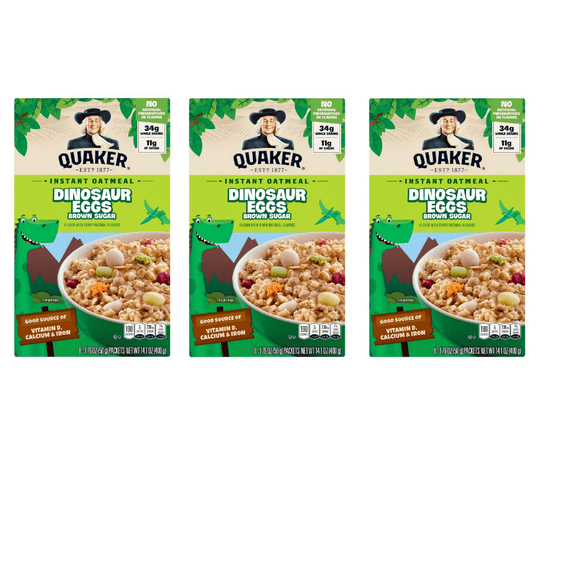 Quaker Instant Oatmeal Dinosaur Eggs Brown Sugar - 8ct pack of 3