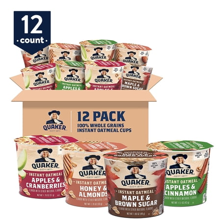 Quaker, Instant Oatmeal Express Cups, 4 Flavor Variety Pack, 12 Cups