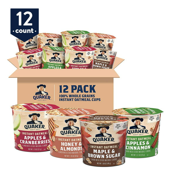 Quaker, Instant Oatmeal Express Cups, 4 Flavor Variety Pack, Quick Cook Oatmeal, 12 Cups