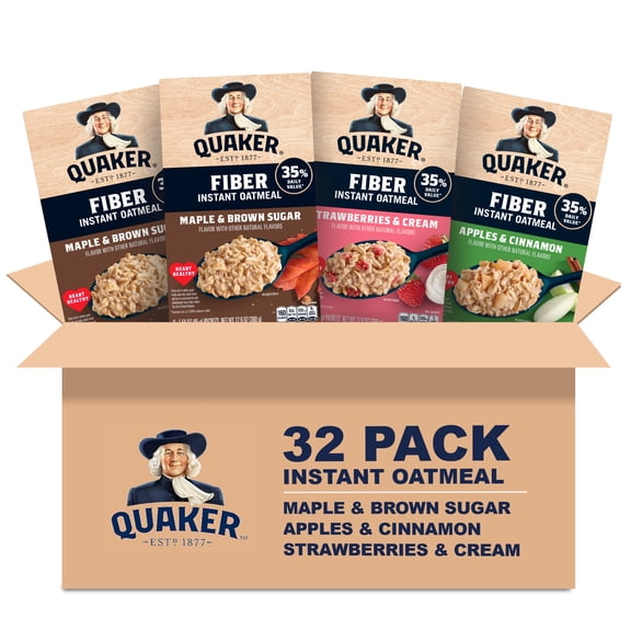 Quaker Instant Oatmeal Fiber Boost Variety Pack, 32 Count