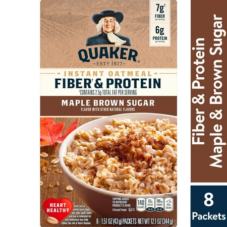 Quaker Instant Oatmeal, Fiber & Protein, Maple & Brown Sugar, 1.51 oz, 8 Packets
