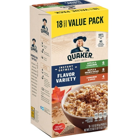 Quaker Instant Oatmeal, Flavor Variety Value Pack, 18 Packets