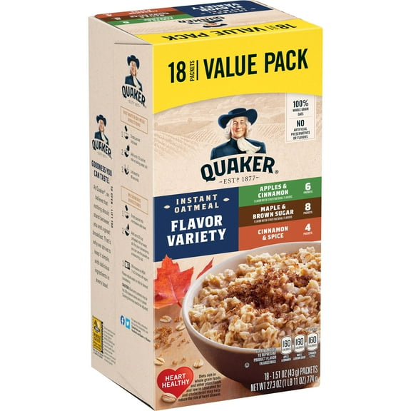 Quaker Instant Oatmeal, Flavor Variety Value Pack, 18 Packets