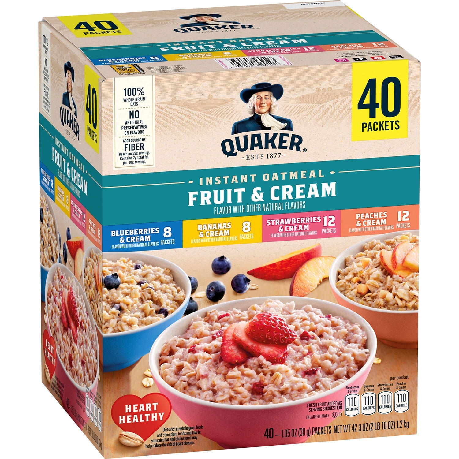 Quaker Instant Oatmeal Fruit & Cream, Variety Pack (40 pk.)
