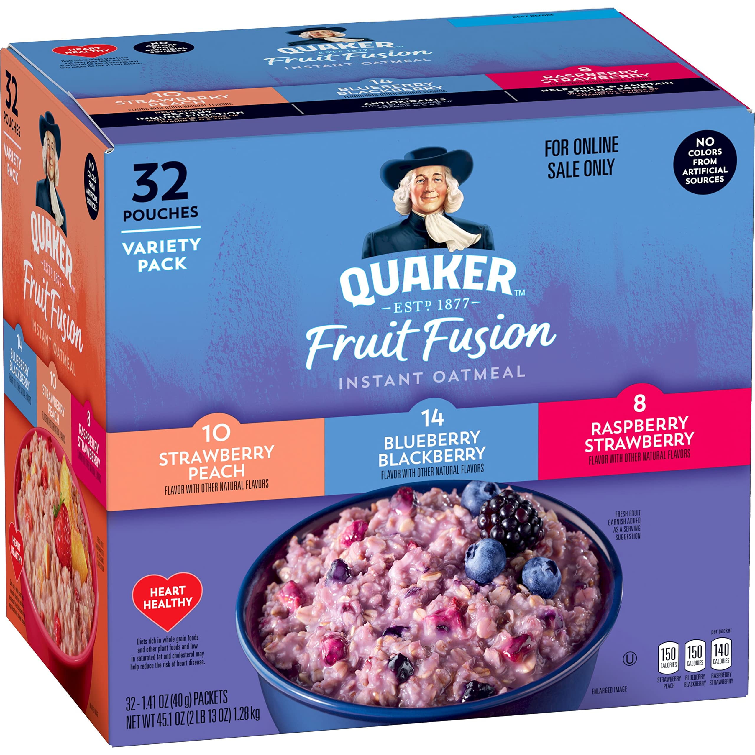 Quaker Instant Oatmeal, Fruit Fusion, 3 Flavor Variety Pack, 1.41Oz