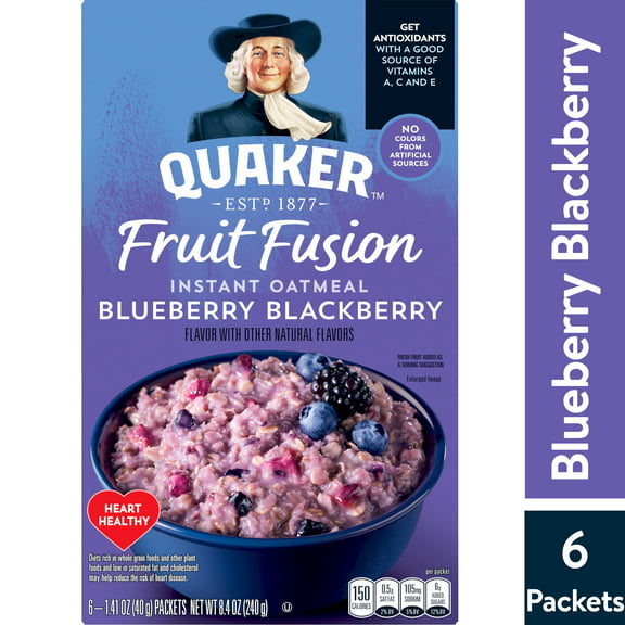 Quaker Instant Oatmeal, Fruit Fusion Blueberry Blackberry, Ready-to-Microwave, 8.4 oz box, 6 Packets