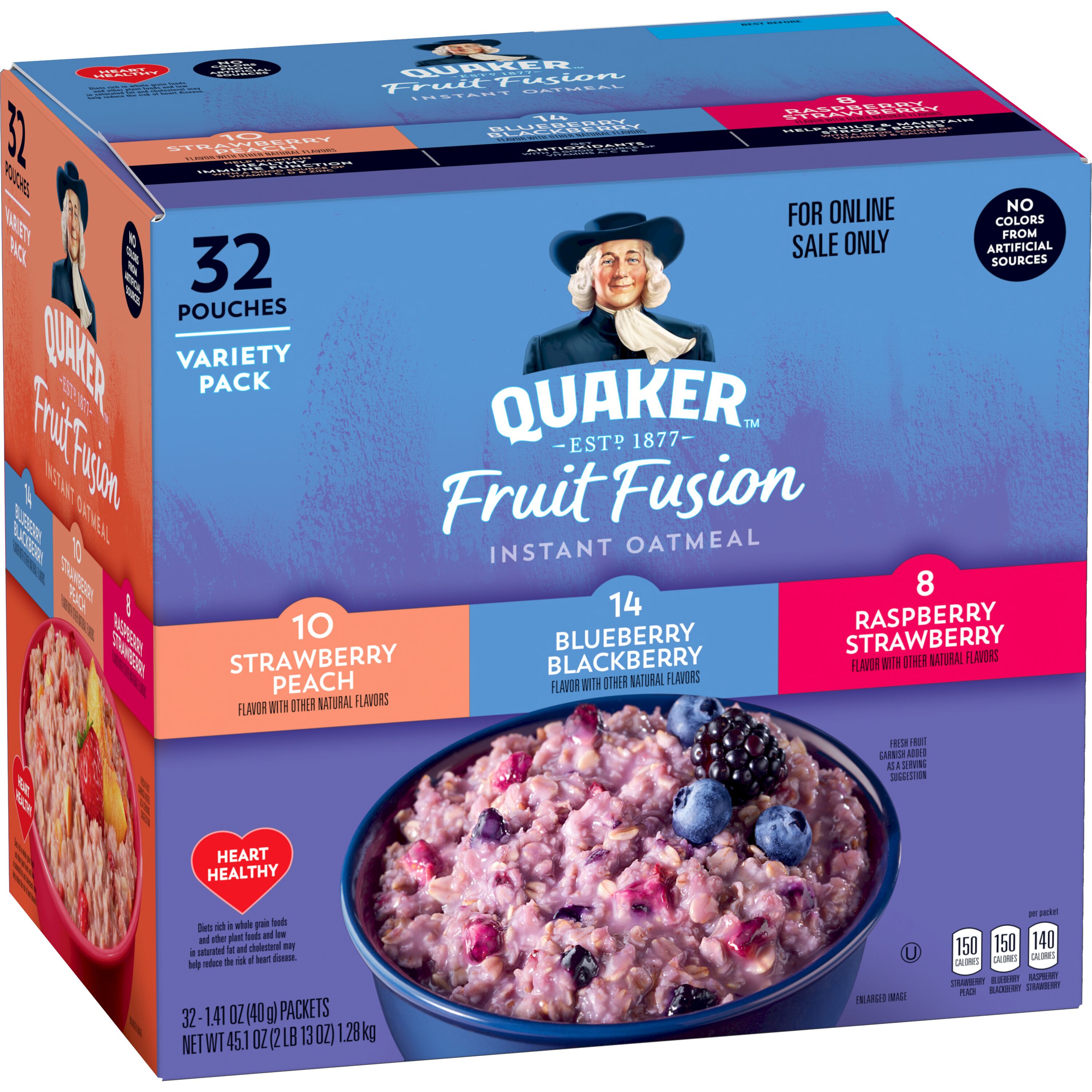 Quaker Instant Oatmeal, Fruit & Cream Variety Pack Box, Quick Cook