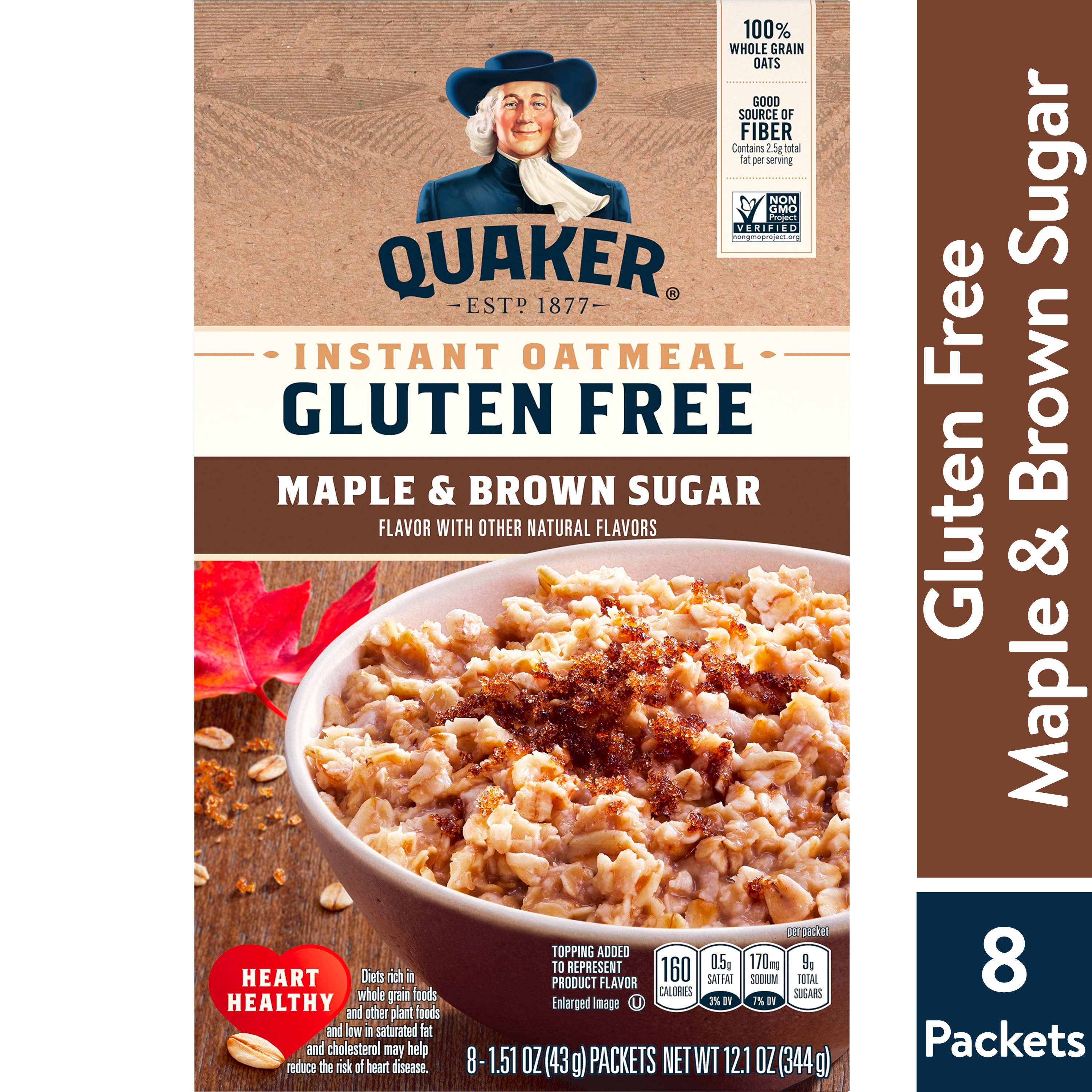 Quaker, Instant Oatmeal, Gluten Free, Maple & Brown Sugar, 1.51 oz, 8 Packets - image 1 of 13