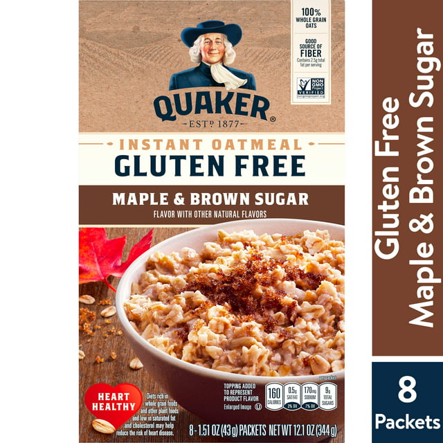 Quaker, Instant Oatmeal, Gluten Free, Maple & Brown Sugar, 1.51 oz, 8 Packets