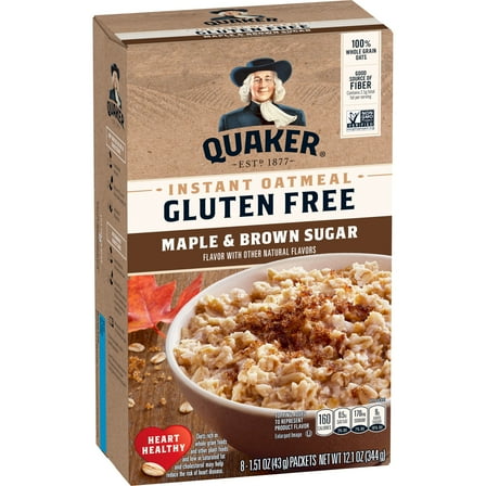 Quaker Instant Oatmeal, Gluten Free, Maple Brown Sugar, 8 Packets
