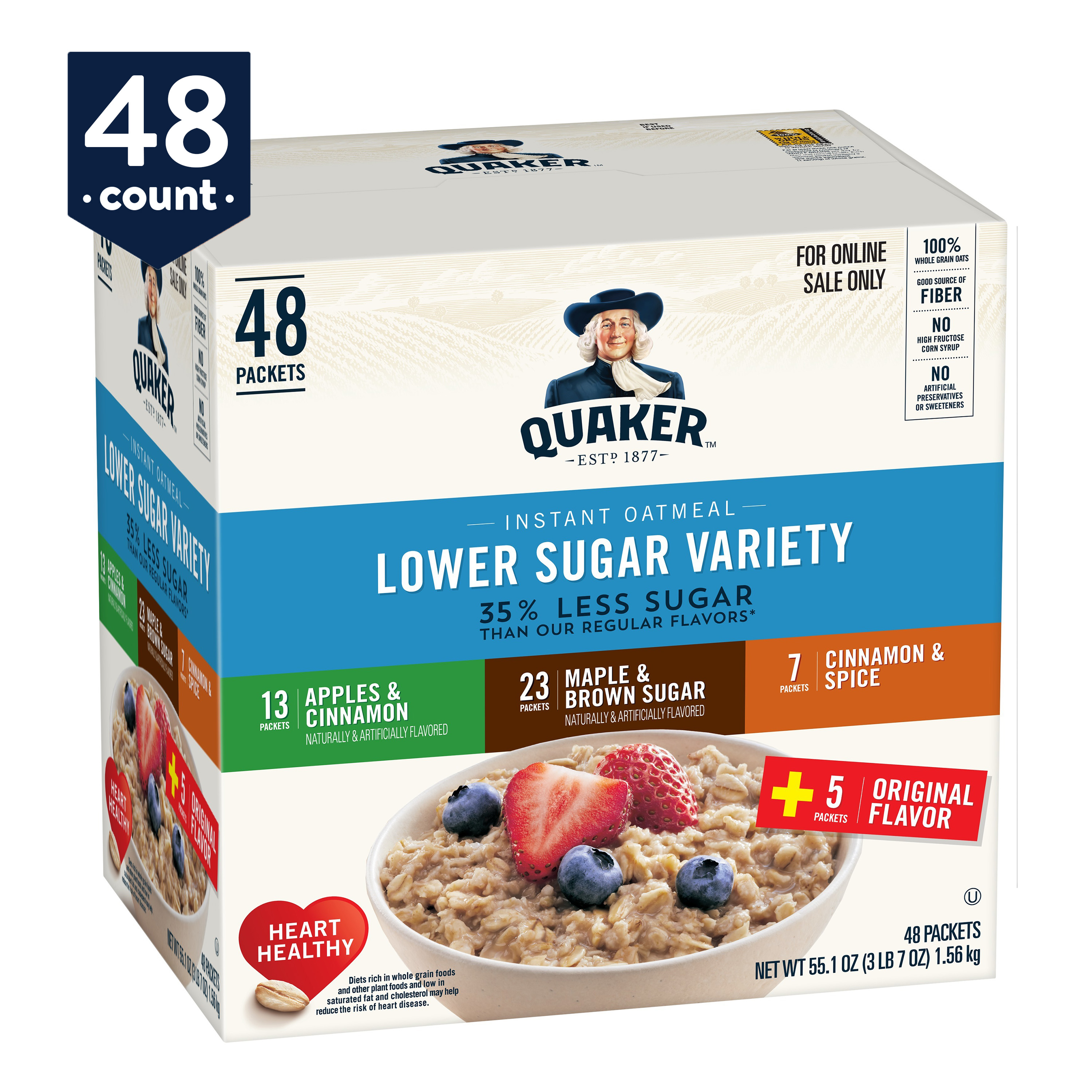 Quaker Instant Oatmeal, Low Sugar, Variety Pack, Individual Packets, 48 Ct - image 1 of 9
