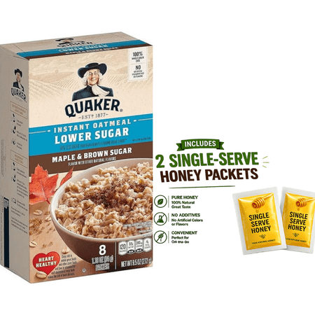 Quaker Instant Oatmeal Lower Sugar Maple & Brown Sugar, 1.19 oz 8 Count Box