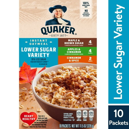 Quaker Instant Oatmeal Lower Sugar Variety 1.5 oz, 10 Count