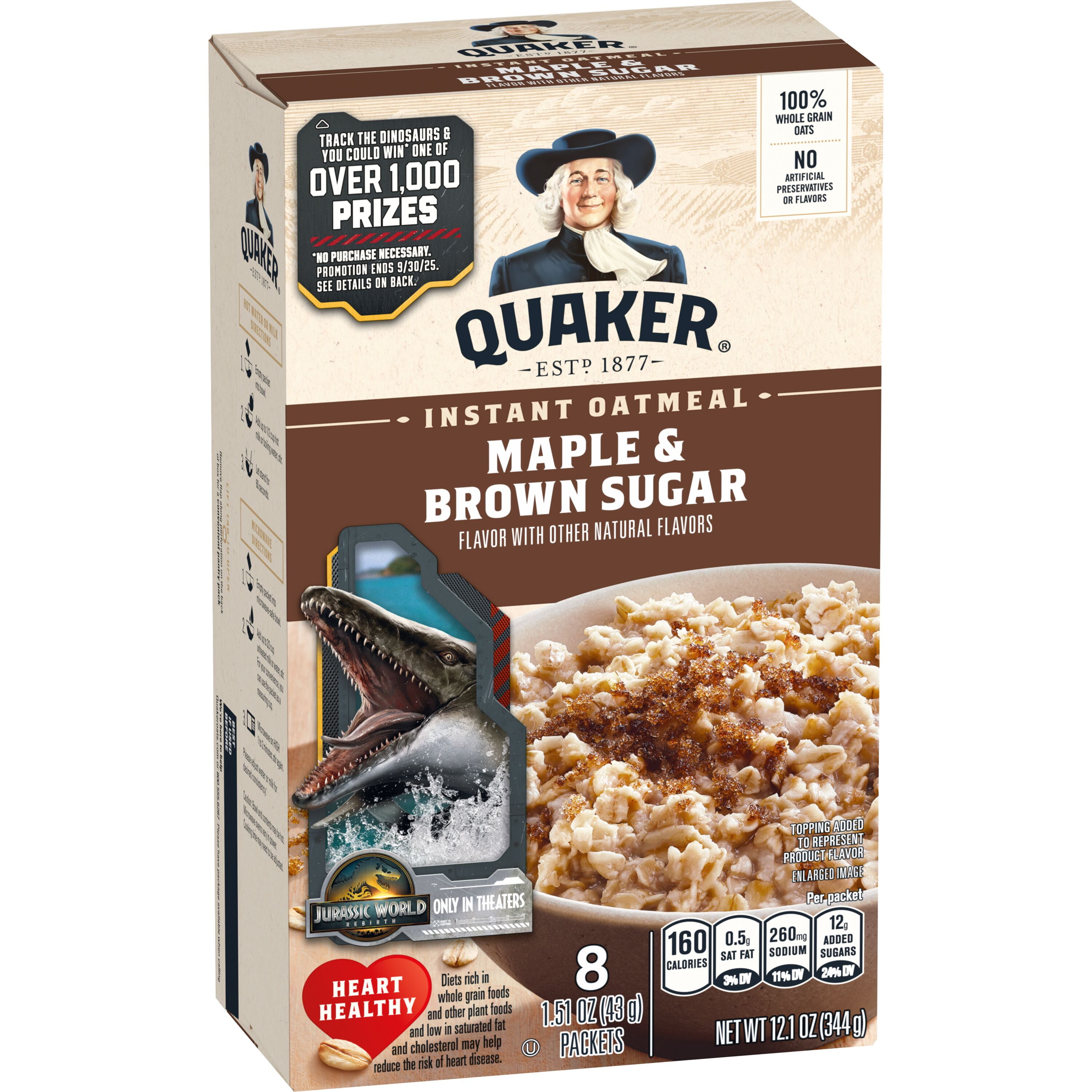 Quaker Instant Oatmeal, Maple Brown Sugar, 12.1 oz, 8 Packets