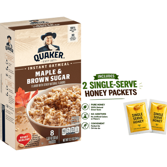 Quaker Instant Oatmeal, Maple Brown Sugar, 12.1 oz, 8 Packets