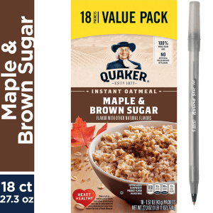 Quaker Instant Oatmeal, Maple & Brown Sugar - Pack with pan