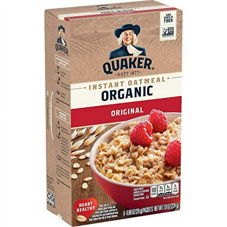 Quaker Instant Oatmeal, Organic Regular, 7.9 Oz (Packaging