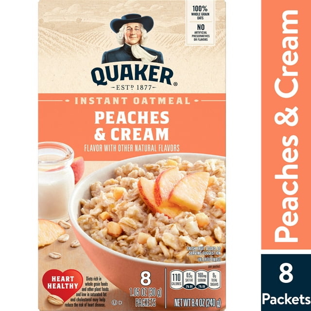 Quaker Instant Oatmeal, Peaches & Cream, 1.05 oz, 8 Packets