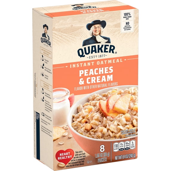 Quaker Instant Oatmeal, Peaches & Cream, (Pack of 18)