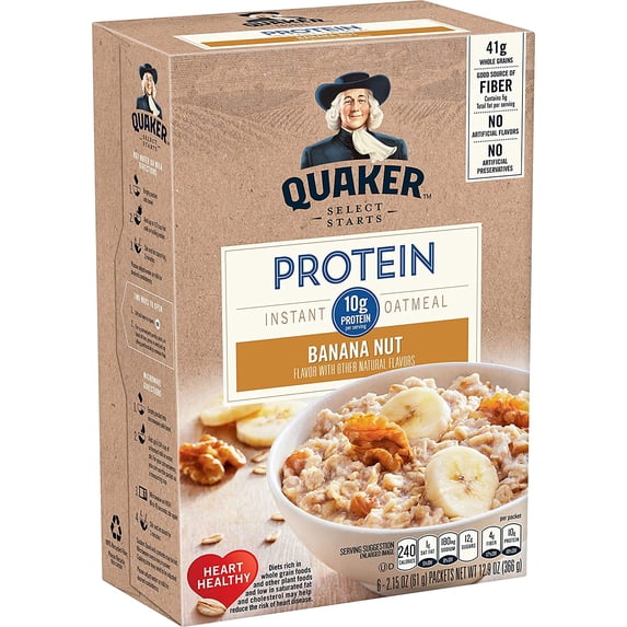 "Quaker Instant Oatmeal Protein Banana Nut Flavor 6 Count, 12.9Oz Box (Pack Of 2)"