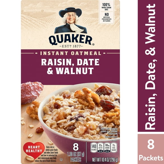 Quaker Instant Oatmeal, Raisin Date & Walnut, 8 Packets (Pack of 4)