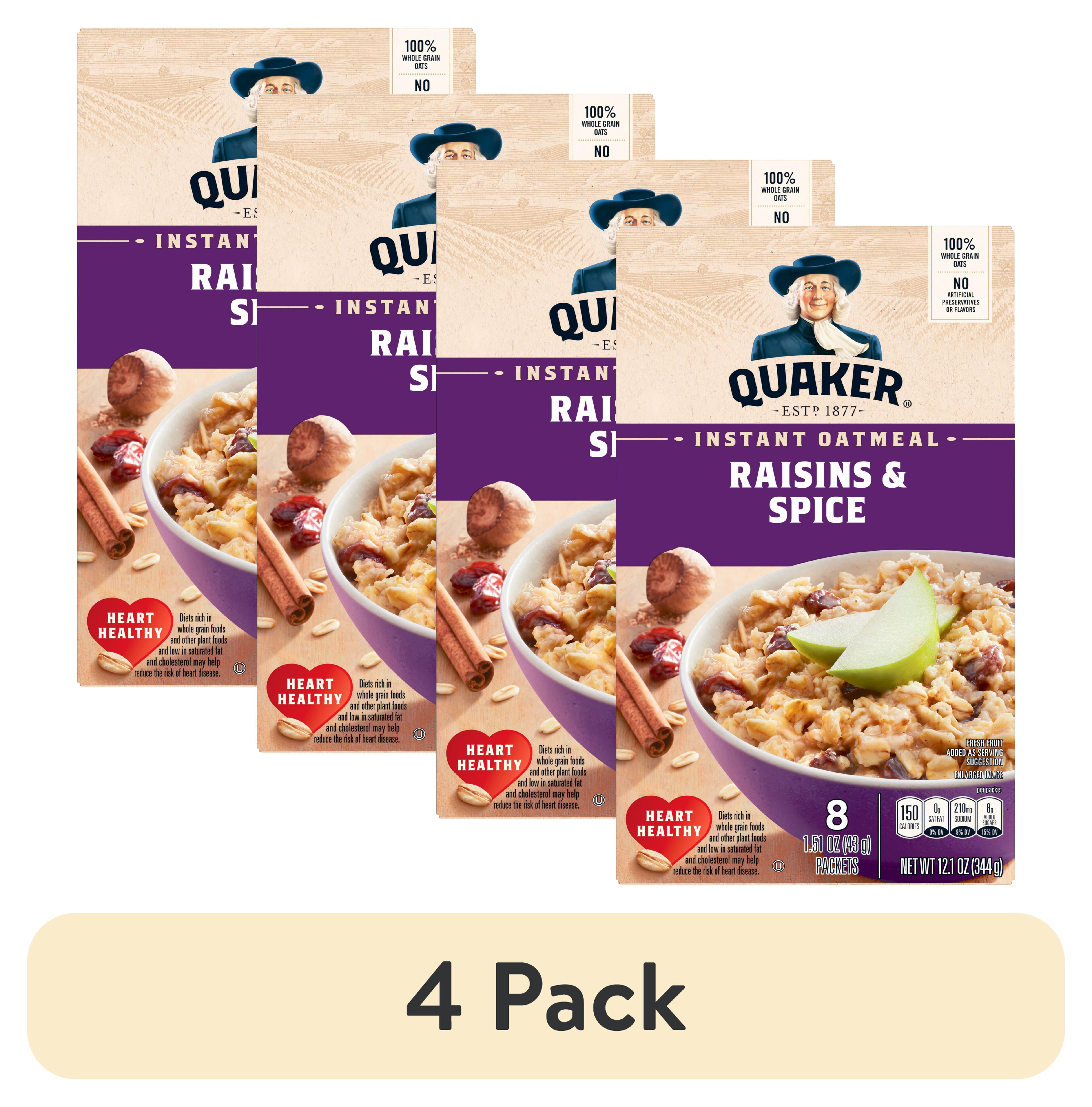 (4 pack) Quaker Instant Oatmeal, Raisin Spice, 12.1oz Dry Mix Hot Cereal Box