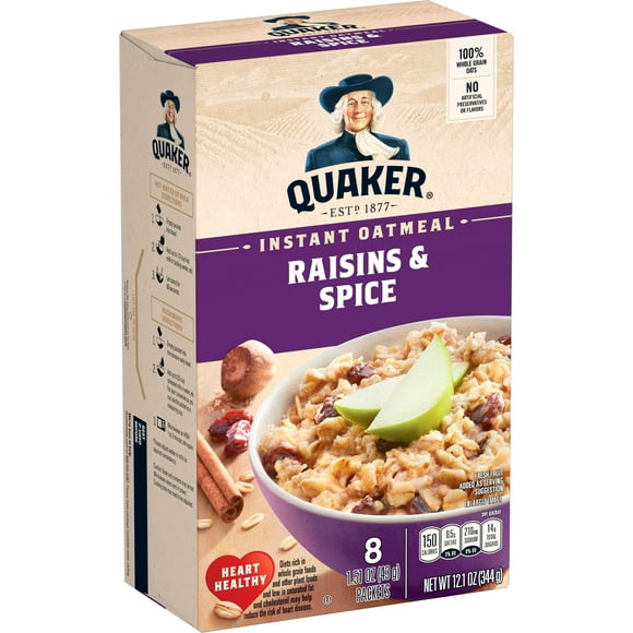 Quaker Instant Oatmeal, Raisin Spice, 12.1oz Dry Mix Hot Cereal Box