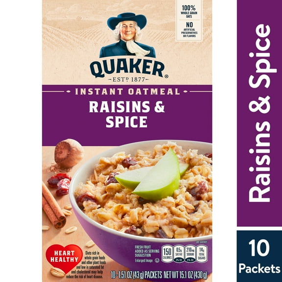 Quaker Instant Oatmeal Raisins & Spice 1.51 oz 10 Packets