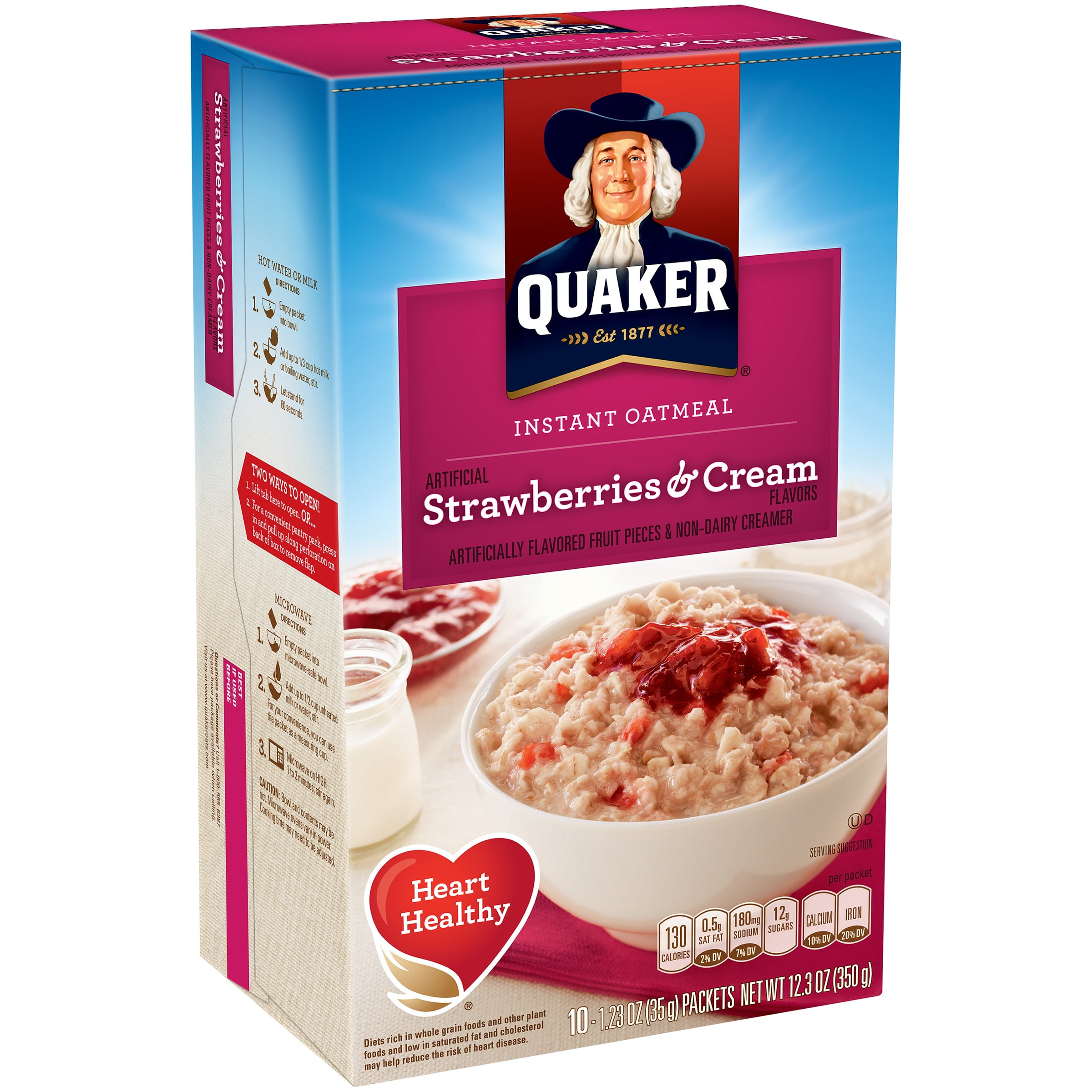 Quaker Instant Oatmeal Strawberries & Cream 1.23 oz, 10 Count