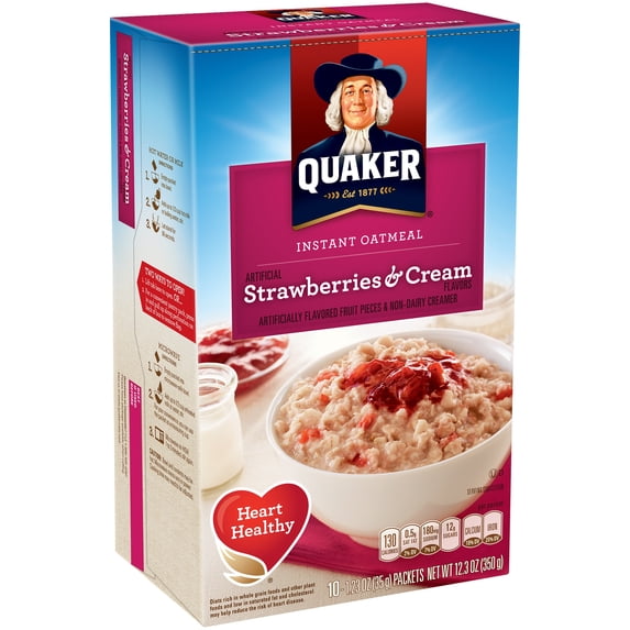 Quaker Instant Oatmeal Strawberries & Cream 1.23 oz, 10 Count