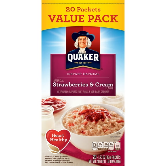 Quaker Instant Oatmeal, Strawberries & Cream Value Pack, 20 Packets