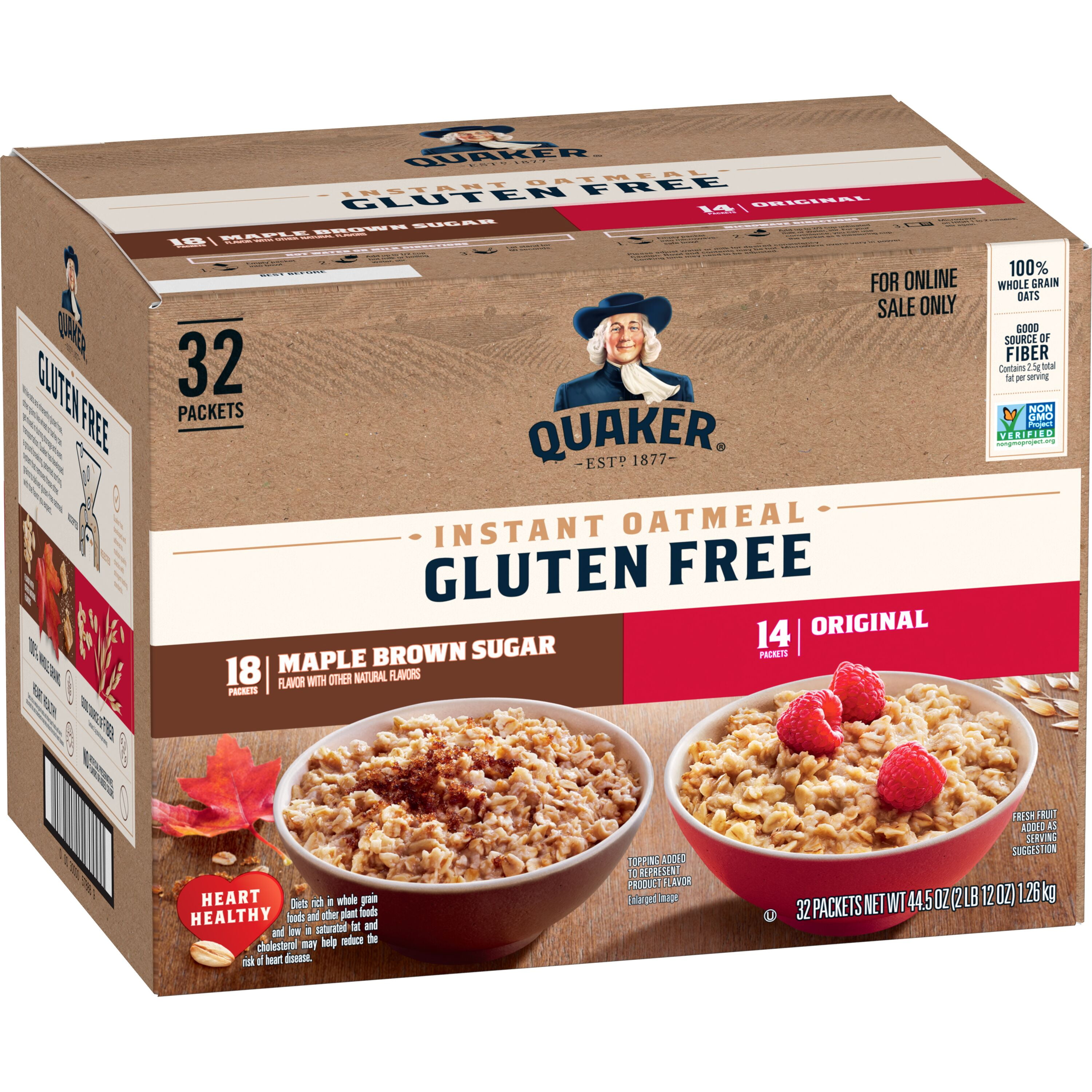 Quaker Instant Oatmeal Gluten Free Variety Pack 44.5 oz, 32 Count