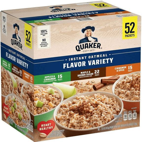 Quaker Instant Oatmeal, Variety Pack, 1.51 oz., 52 pk.