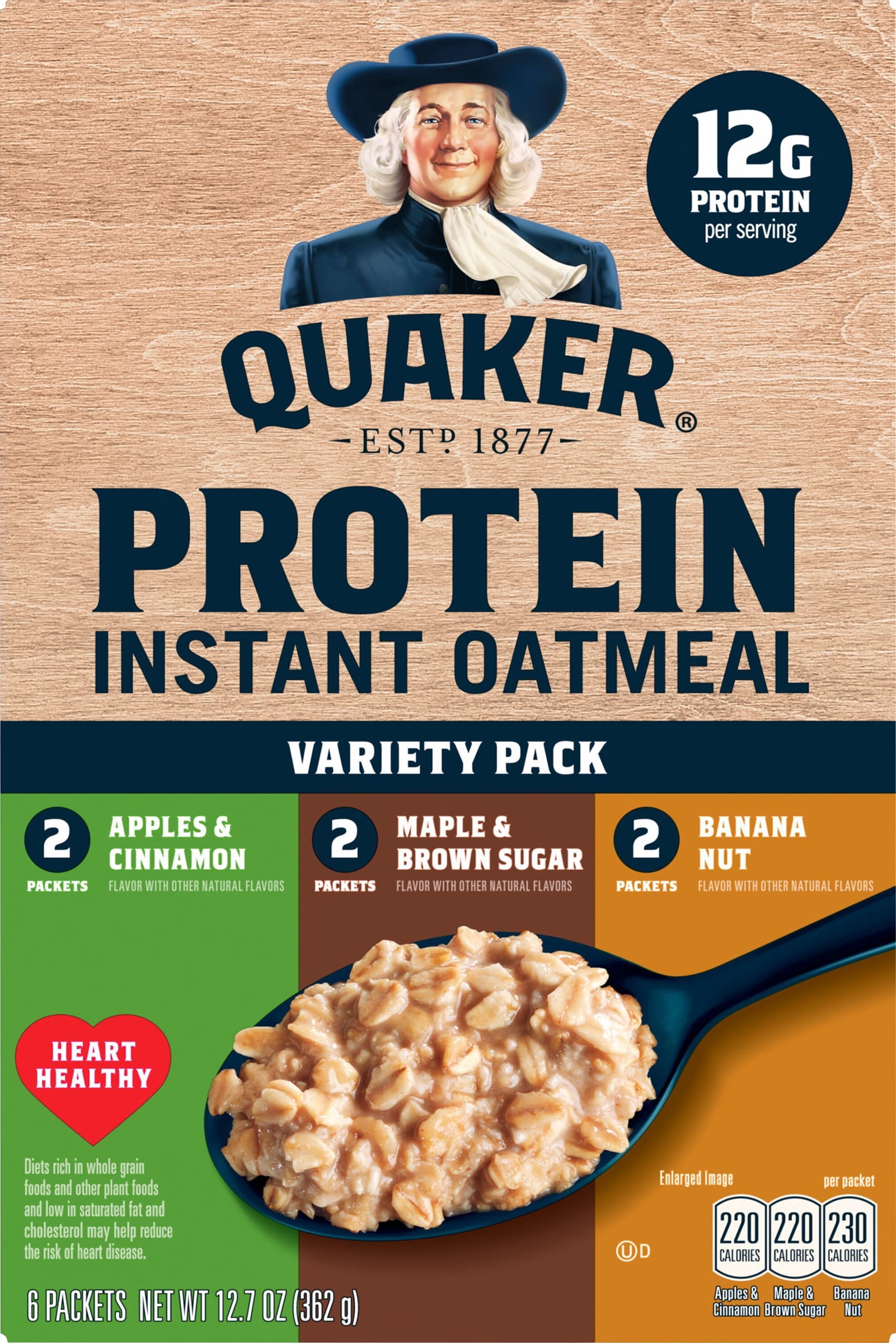 Quaker Instant Oats Hot Cereal, Protein Variety, 12.76 oz 6 Count