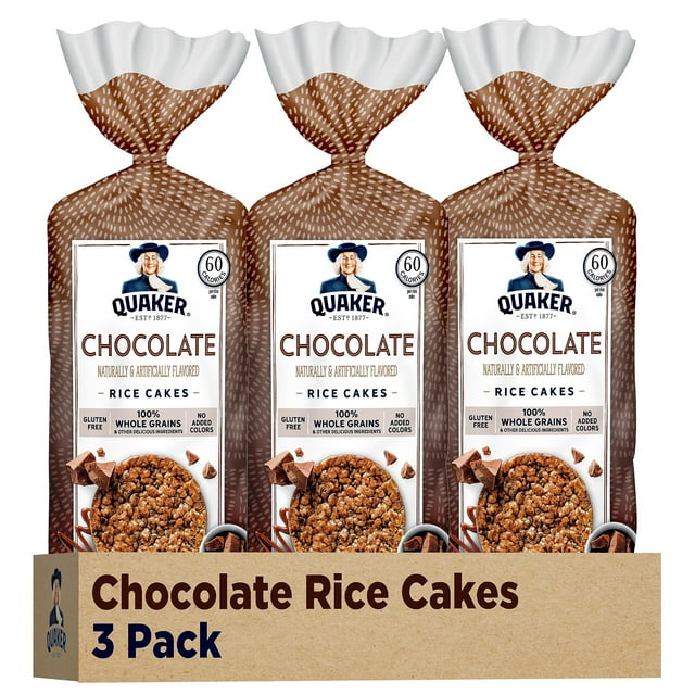 Quaker Large Rice Cakes, AIF4 Chocolate, 7.23 oz Bags, (3 Pack), Gluten Free, Whole Grain, No