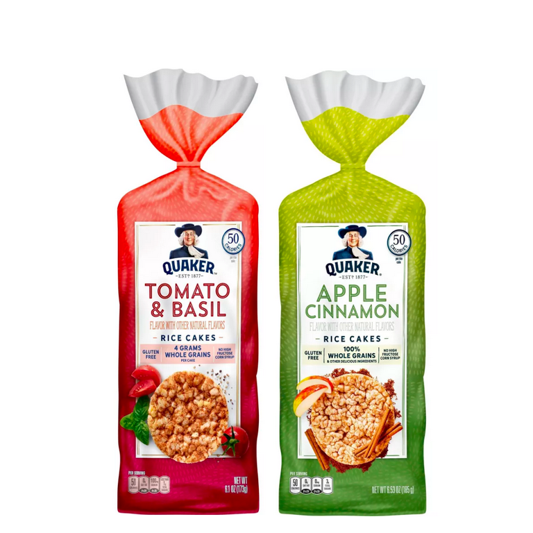 Quaker Large Rice Cakes Tomato Basil and Apple Cinnamon 2 Flavor