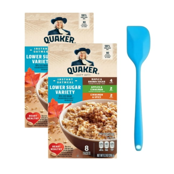 Quaker Lower Sugar Instant Oatmeal Variety Pack 9.3 oz, 8 Count (2 Pack) with Spatula