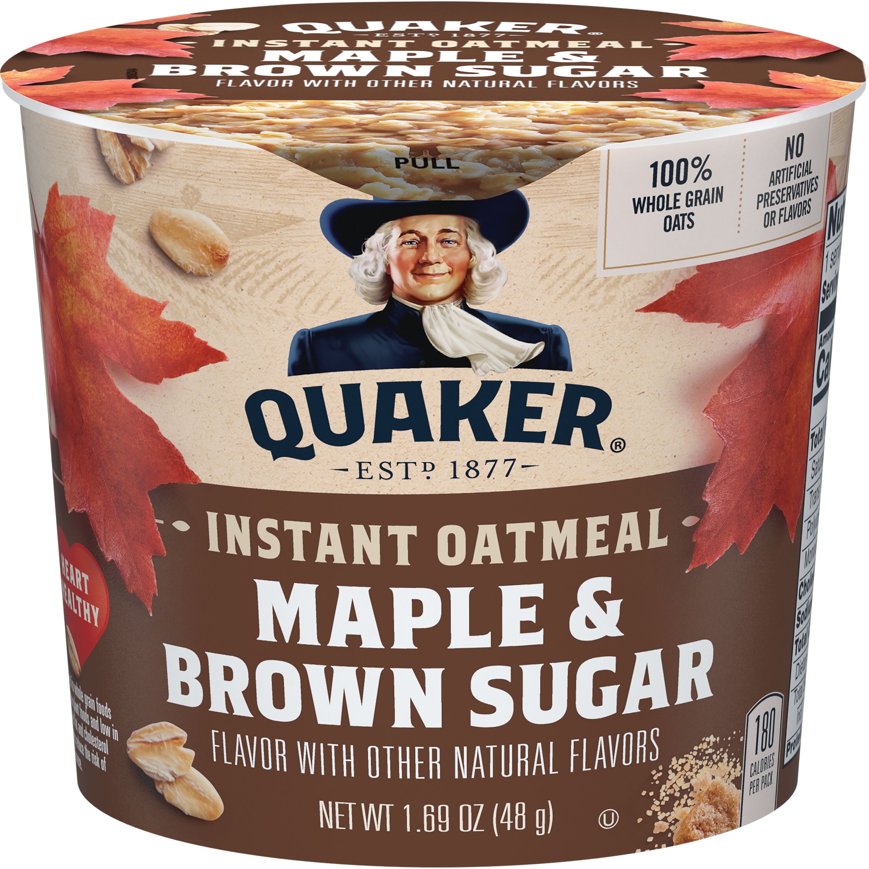 Quaker Maple \u0026 Brown Sugar flavored Instant Oatmeal, 1.69 oz Cup,1 PACK