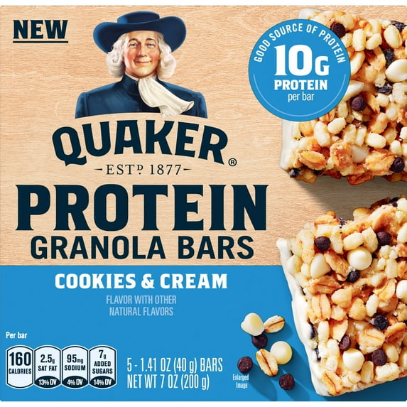 Quaker Protein Granola Bars, Cookies & Cream, 1.41 oz, 5 Count