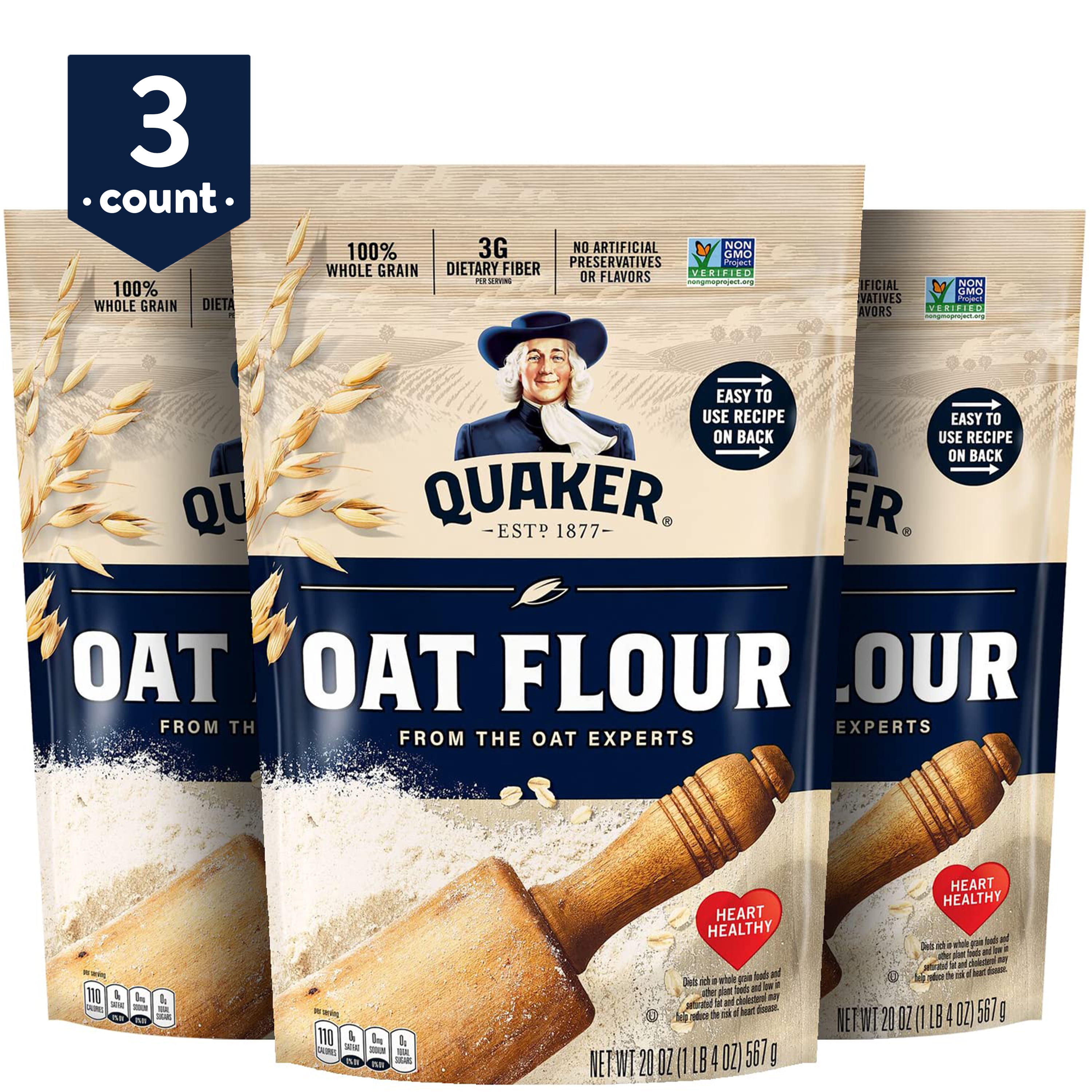 Quaker Oat Flour Stand Up Pouches, 20 oz, 3 Pack