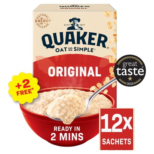 Quaker Oat So Simple Original Porridge Sachets Cereal 12 x 27g, British Import (Pack of 3)