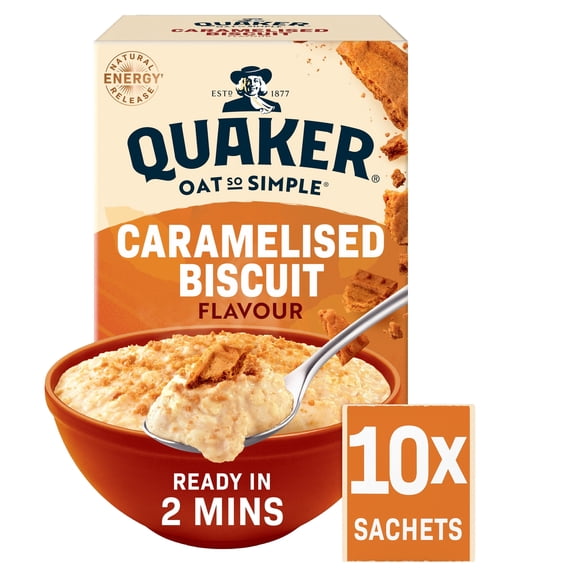 Quaker Oat So Simple Porridge Sachets - Caramelised Biscuit 10x33.4g, Imported from Britain