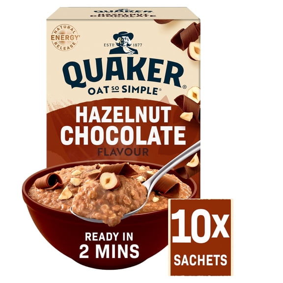 Quaker Oat So Simple Porridge Sachets - Hazelnut Chocolate 10x36g, Imported from Britain