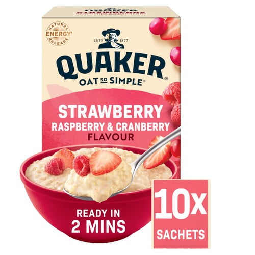 Quaker Oat So Simple Strawberry Raspberry & Cranberry Sachets Cereal 10 x 33.9g, British Import (Pack of 3)