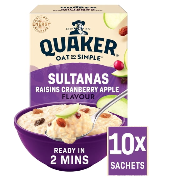 Quaker Oat So Simple Sultana & Raisin Porridge Sachets 10x38.5g, Imported from Britain